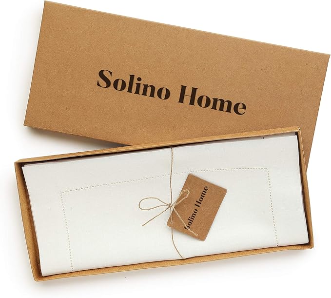 Solino Home Linen Ivory Table Runner 36 Inches - Classic Hemstitch, 100% Pure Linen Coffee Table Runner 14 x 36 Inch Ideal for Dresser Tables - Christmas, Holiday, New Year