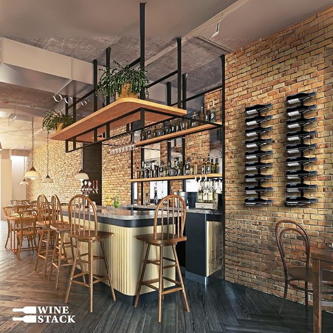 9-Bottle Black Metal Wall Mounted Wine Rack – Modern Industrial Wine Bottle Storage Organizer for Home Bar, Kitchen, Dining Area & Wine Cellar