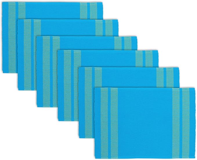 Encasa XO Dining Placemat Set of 6 | Solid Ladder Turq Blue Color | Fine Ribbed Cotton Table mat | Size 18x13 in |for Dining Table Fall Decoration, Holiday & Christmas Festivals - Machine Washable