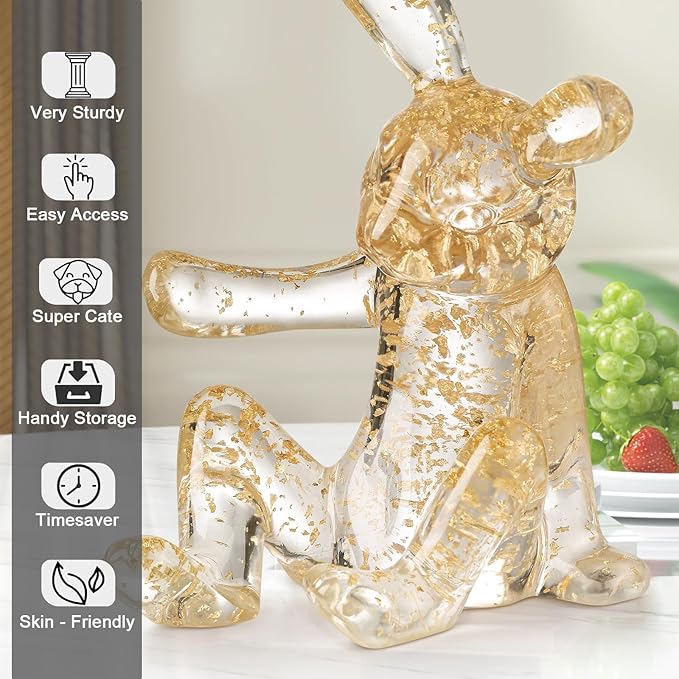 Rabbit Shaped Wine Holder Wine Rack Shelf Resin Sculpture Practical Home Decoration Crafts (Gold)