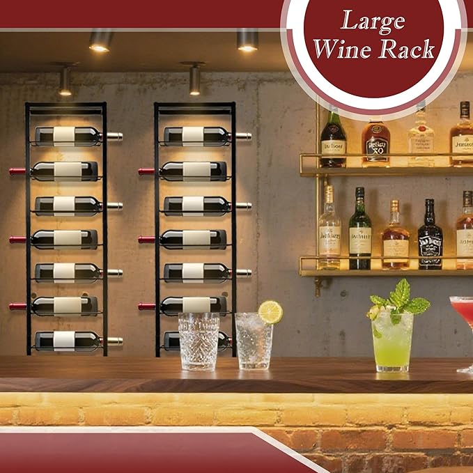 Wall Mount Wine Rack - 10 Bottle Black Metal Wine Bottle Holder for Wall, Wine Bottles Storage Organizer Display Shelf for Home, Bar, Dining Room, Liquor, Kitchen, Wine Cellar