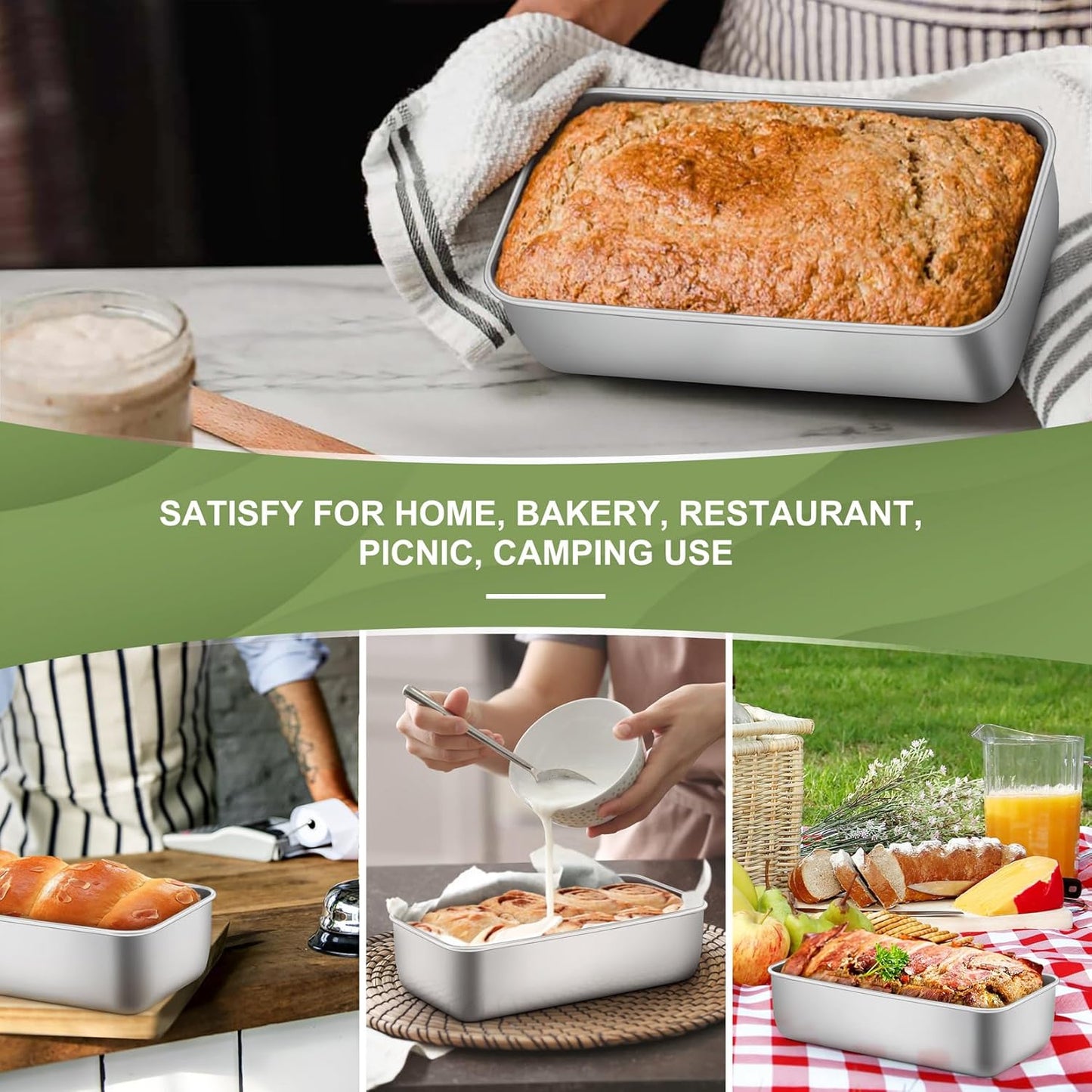 P&P CHEF Loaf Pan Set, 9 x 5 Inch Bread Pans, Stainless Steel Loaf Toast Baking Pans For Bread Meatloaf Lasagna Cake, Healthy & Non Toxic, Oven & Dishwasher Safe, (Silver, 6Pcs)