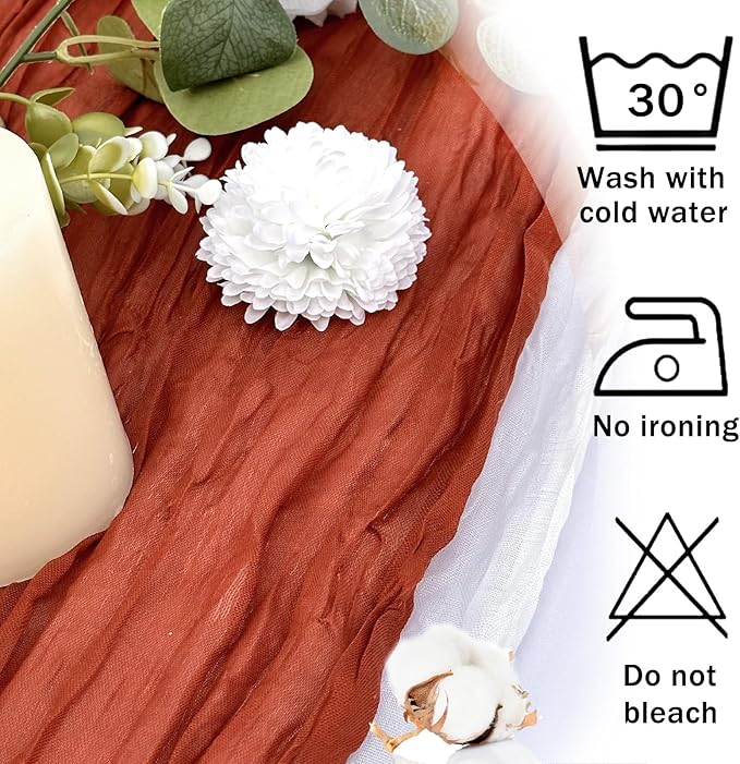 12 Pack Terracotta Cheesecloth Table Runner 22x120 Inch-Naturally Dyed Colors Sheer Gauze Cheese Cloth Wedding Bridal Shower Birthday Party Thanksgiving Table Runner Fall Decor
