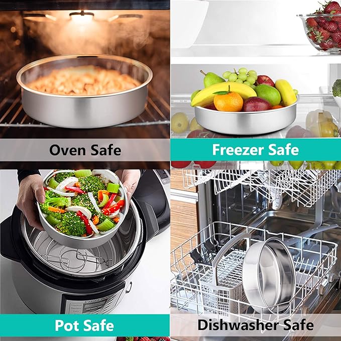 P&P CHEF Cake Pans Sets for Baking, 6" + 6" + 8" + 8" 4 Piece Stainless Steel Round Cake Pans Tin, Oven/Pot/Dishwasher Safe, Combination of Different Sizes, Leak-proof & Easy Clean