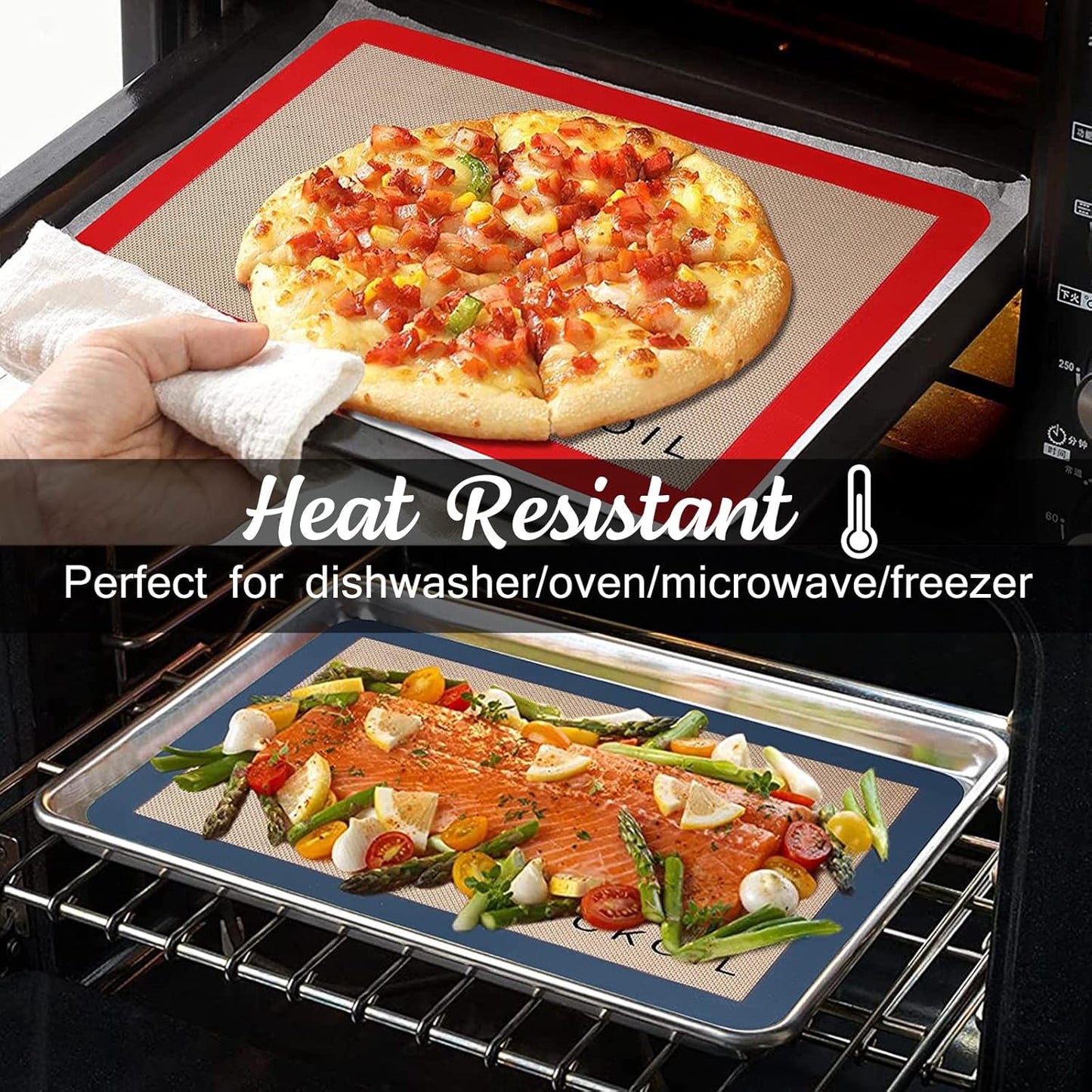 Silicone Baking Mat Large Set 4 Half Sheet-Silicone Bakeware Mat for Oven Reusable Heat Resistant Non Stick Baking Sheet BPA Free Cooking Supplies for Cookie, Bread, Macaron&Pastry,Rectangular