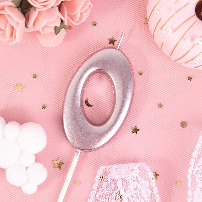 PHD CAKE 2.76 Inch Elegant Rose Gold 0 Birthday Candles, Cake Number Candles for Party Celebration