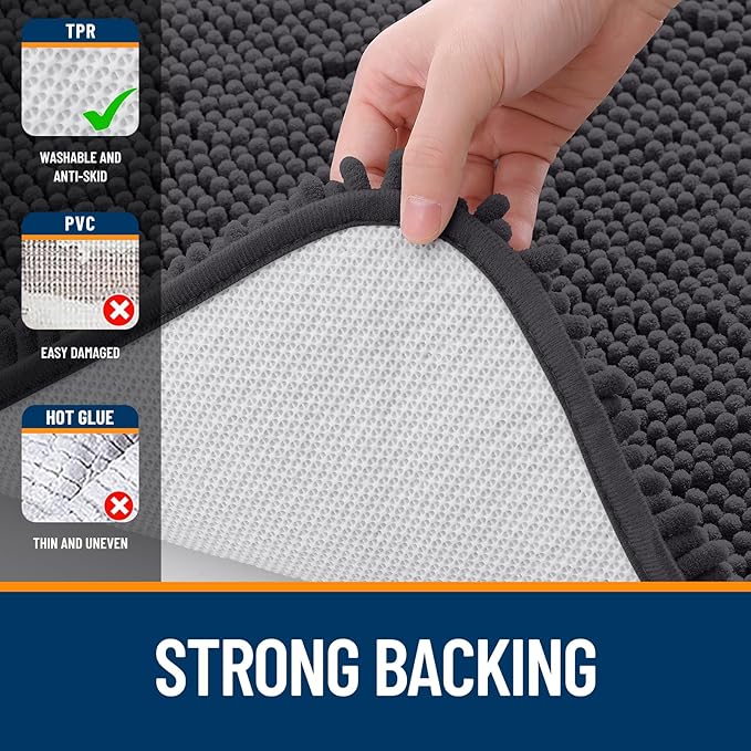 OLANLY Bathroom Rugs 59x20, Extra Soft Absorbent Chenille Bath Rugs, Rubber Backing Quick Dry, Machine Washable Bath Mats for Bathroom Floor, Tub and Shower, Home Decor Accessories, Dark Grey