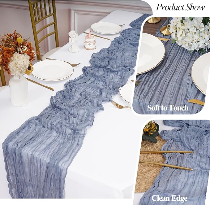 20 Pack Cheesecloth Table Runner Dusty Blue, Rustic Boho Gauze Fabric Table Runner Romantic Table Runner For Wedding, Festival, Birthday, Anniversary, Dinner and Outdoor Events (17.7 x 108 inch)