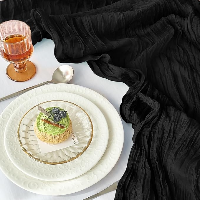 IVAPUPU 2 Pcs Cheesecloth Table Runner - 10ft Black Boho Gauze Black Cheese Cloth Table Runners for Indoor Baby Shower Decoration Wedding Party Summer Garden Fall Thanksgiving Decor