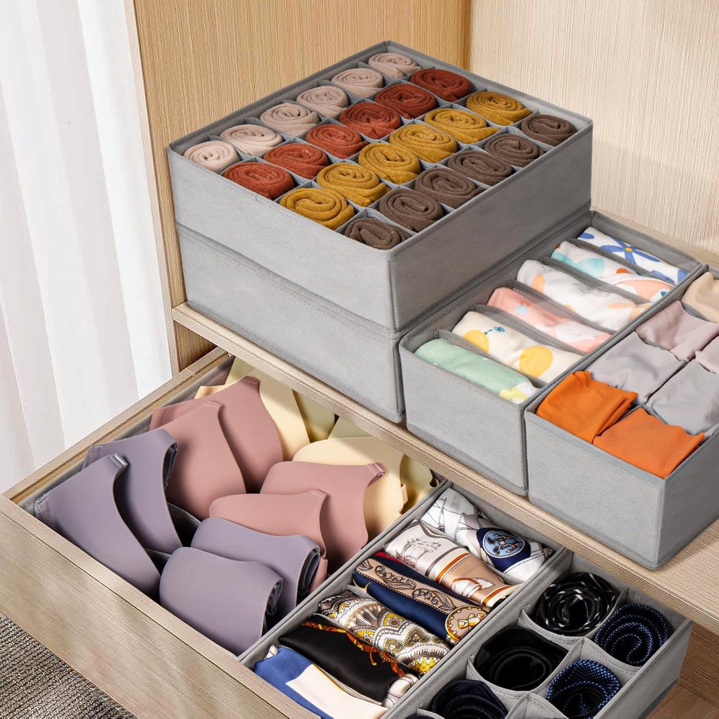 Criusia 16 Pack Sock Underwear Drawer Organizer, 96 Cells Dresser Organizer for Baby Clothes, Foldable Fabric Closet Organization and Storage Dividers Bins for Nursery, Bedroom