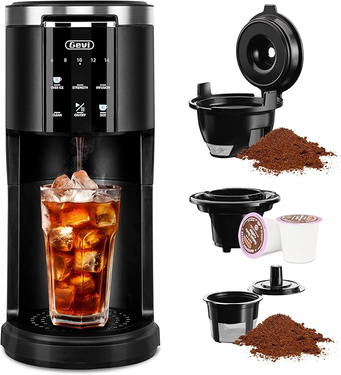 Gevi Single Serve Coffee Maker, Compatible with Pods & Ground Coffee, 40oz Removable Water Reservoir, 5 Brew Sizes (6-14oz), Compact for Kitchen Use, Black