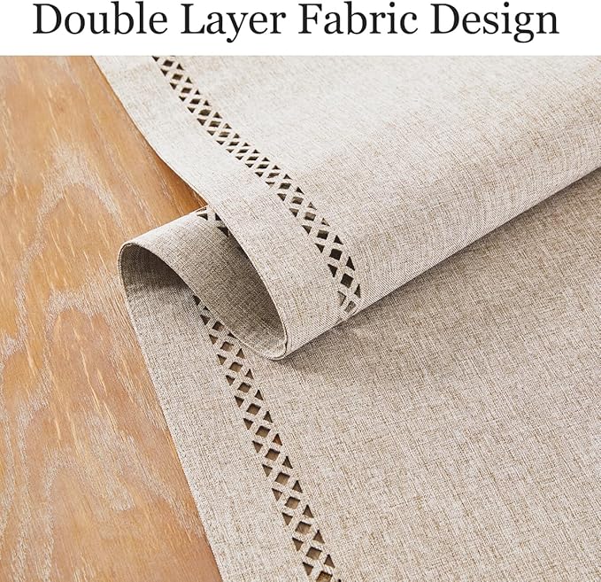 Burlap Style Farmhouse Table Runner, 13 x 72 Inch Coffee, Rustic Geometric Hollow Table Runners 72 Inches Long for Dresser Table Everyday Use, 13x72 Inches, Coffee