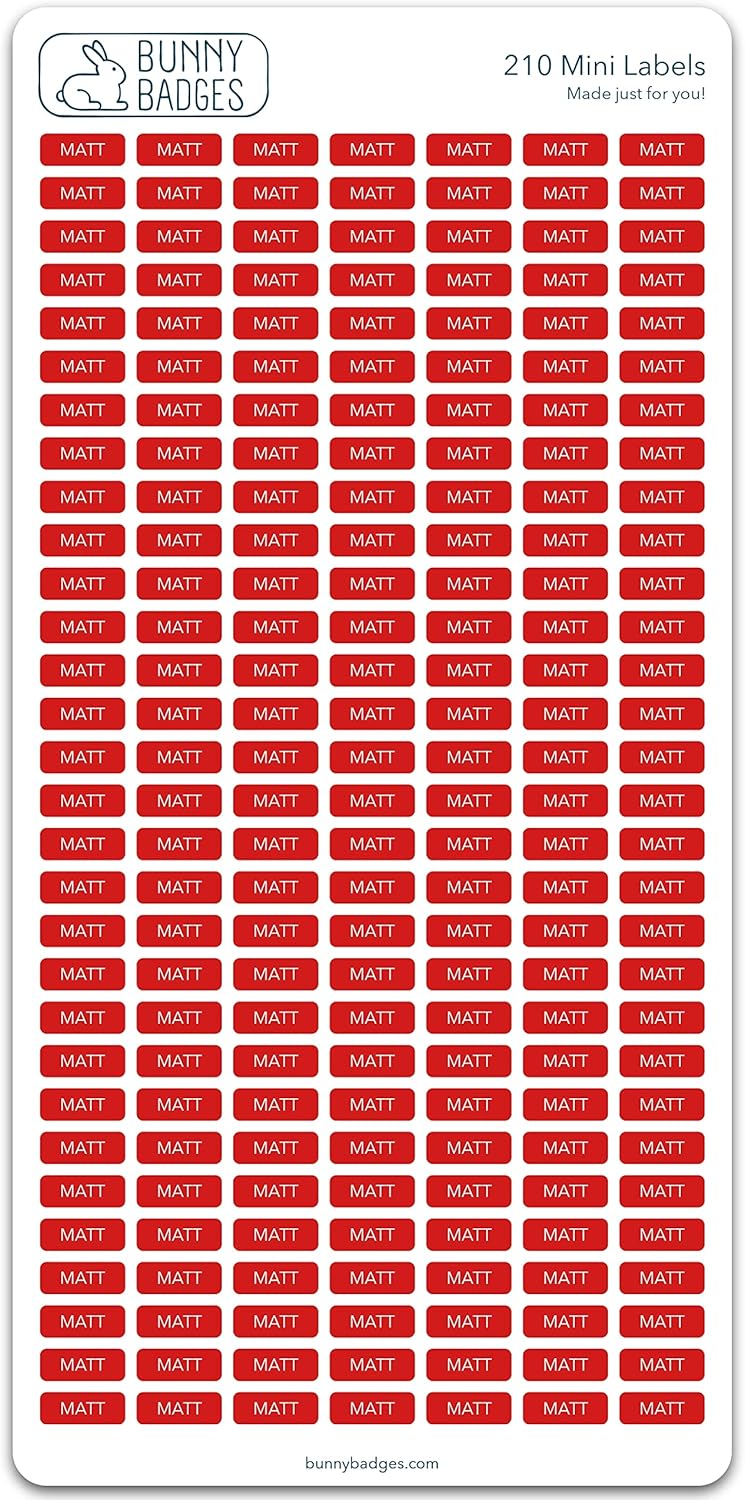 Personalized Name Labels (210 Labels) (0.63" × 0.24") Mini Custom Name Stickers - Waterproof Name Labels for Kids, Toddlers and Parents