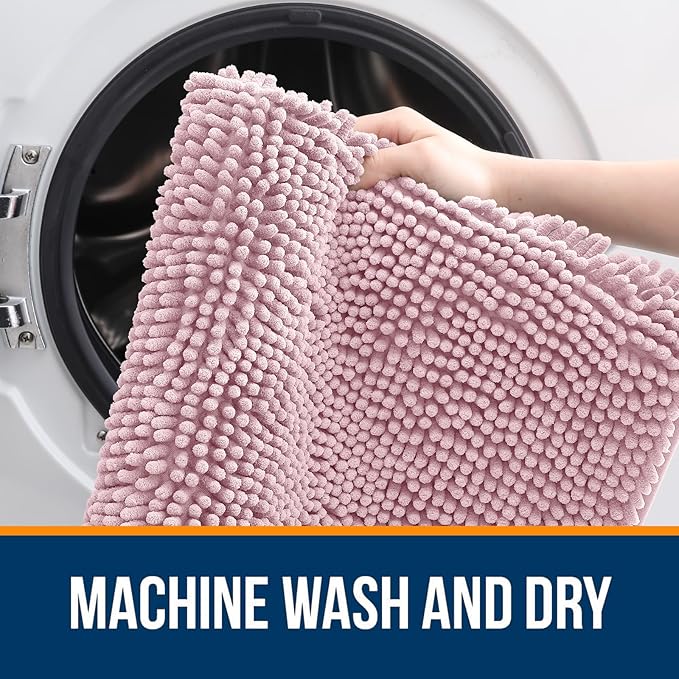 OLANLY Bathroom Rugs 24x16, Extra Soft Absorbent Chenille Bath Rugs, Rubber Backing Quick Dry, Machine Washable Bath Mats for Bathroom Floor, Tub and Shower, Home Decor Accessories, Dusty Rose