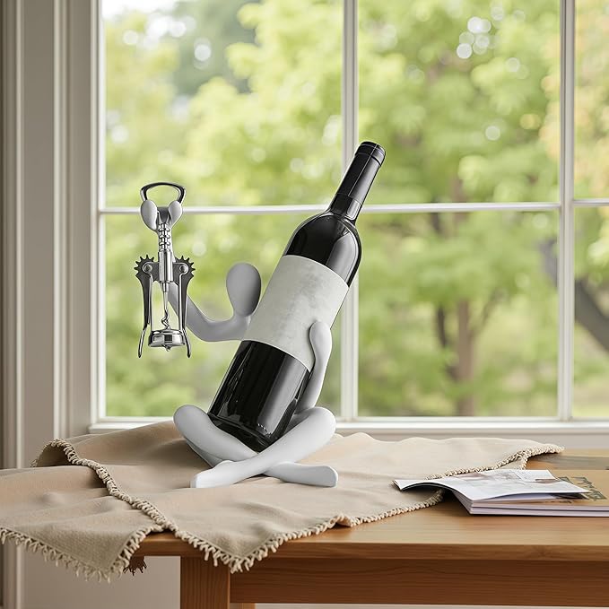 XINXUAN Abstract Wine Bottle Holder Home Decor, Resin Hollow-Out Design Decorative Wine Rack (White)