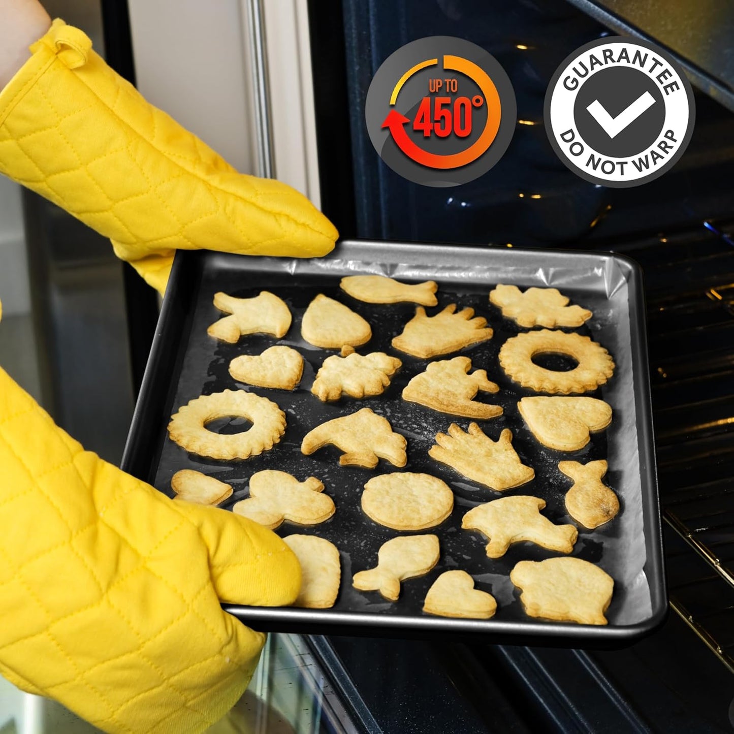 NutriChef 2-Piece XL Mega Cookie Sheet Baking Pans Set - 22" x 16" Extra Large Nonstick Carbon Steel Oven Baking Tray Pans, Stackable Bakeware, Black - NCLGBP16
