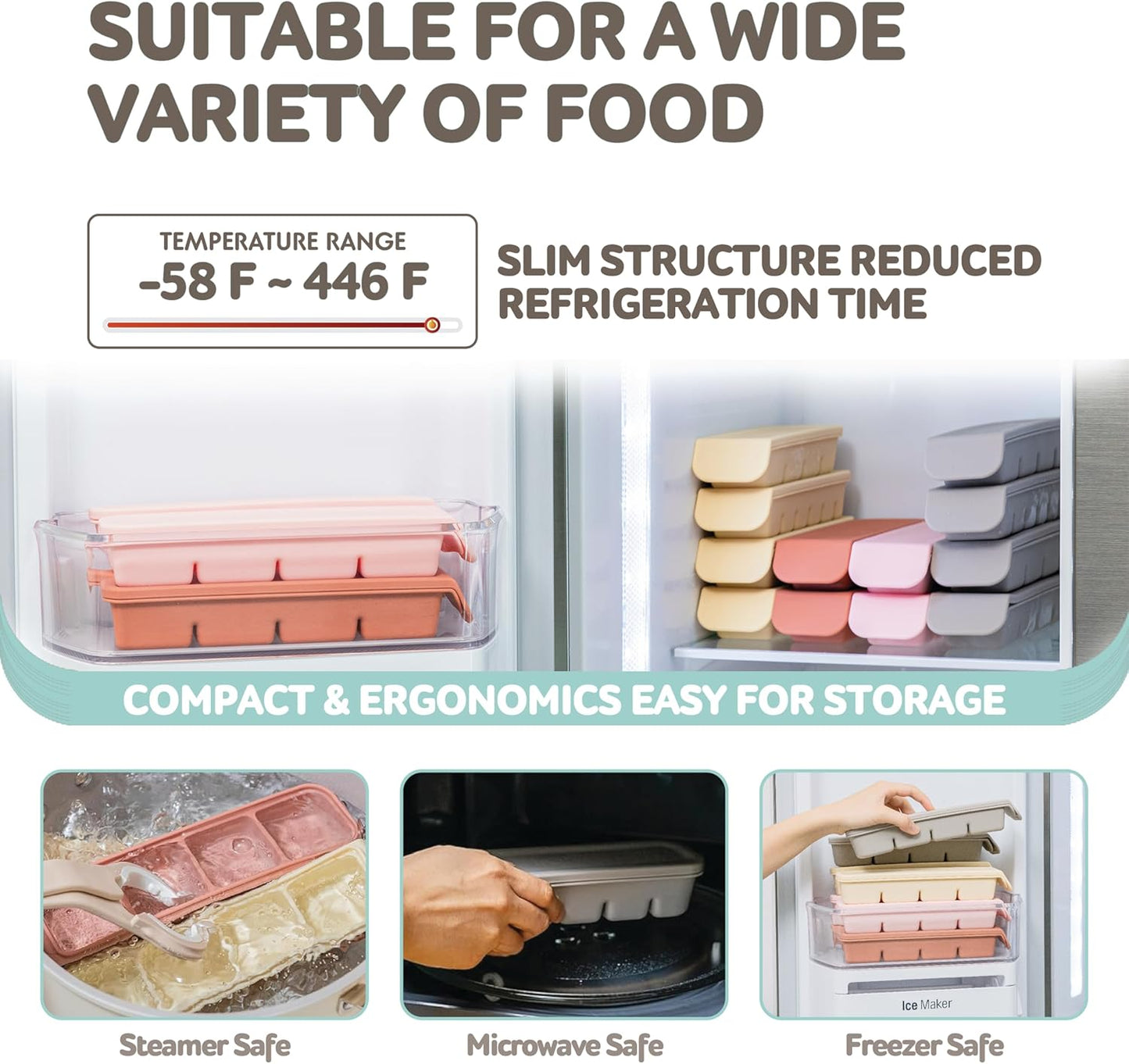 Silicone Freezer Trays with Lid, 0.7oz 12 Section-Leak Proof Silicone Freezer molds for Homemade Baby Food Breastmilk, Purees, Vegetables, Fruit, Baby Food Jars Ice Tray with Lid BPA Free Beige