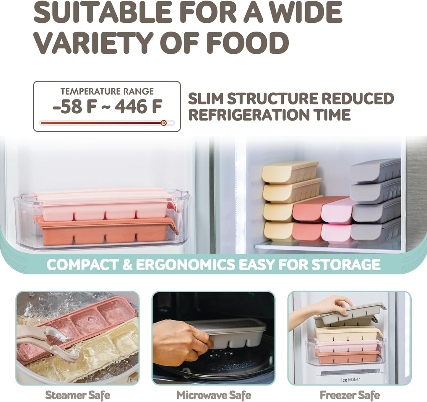 Silicone Freezer Trays with Lid,2ea 1oz 6 Section-Leak Proof Silicone Freezer molds for Homemade Baby Food Breastmilk, Purees, Vegetables, Fruit, Baby Food Jars Ice Tray with Lid BPA Free Brown