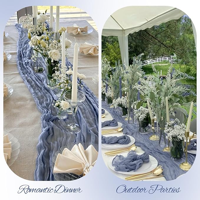 20 Pack Cheesecloth Table Runner Dusty Blue, Rustic Boho Gauze Fabric Table Runner Romantic Table Runner For Wedding, Festival, Birthday, Anniversary, Dinner and Outdoor Events (17.7 x 108 inch)