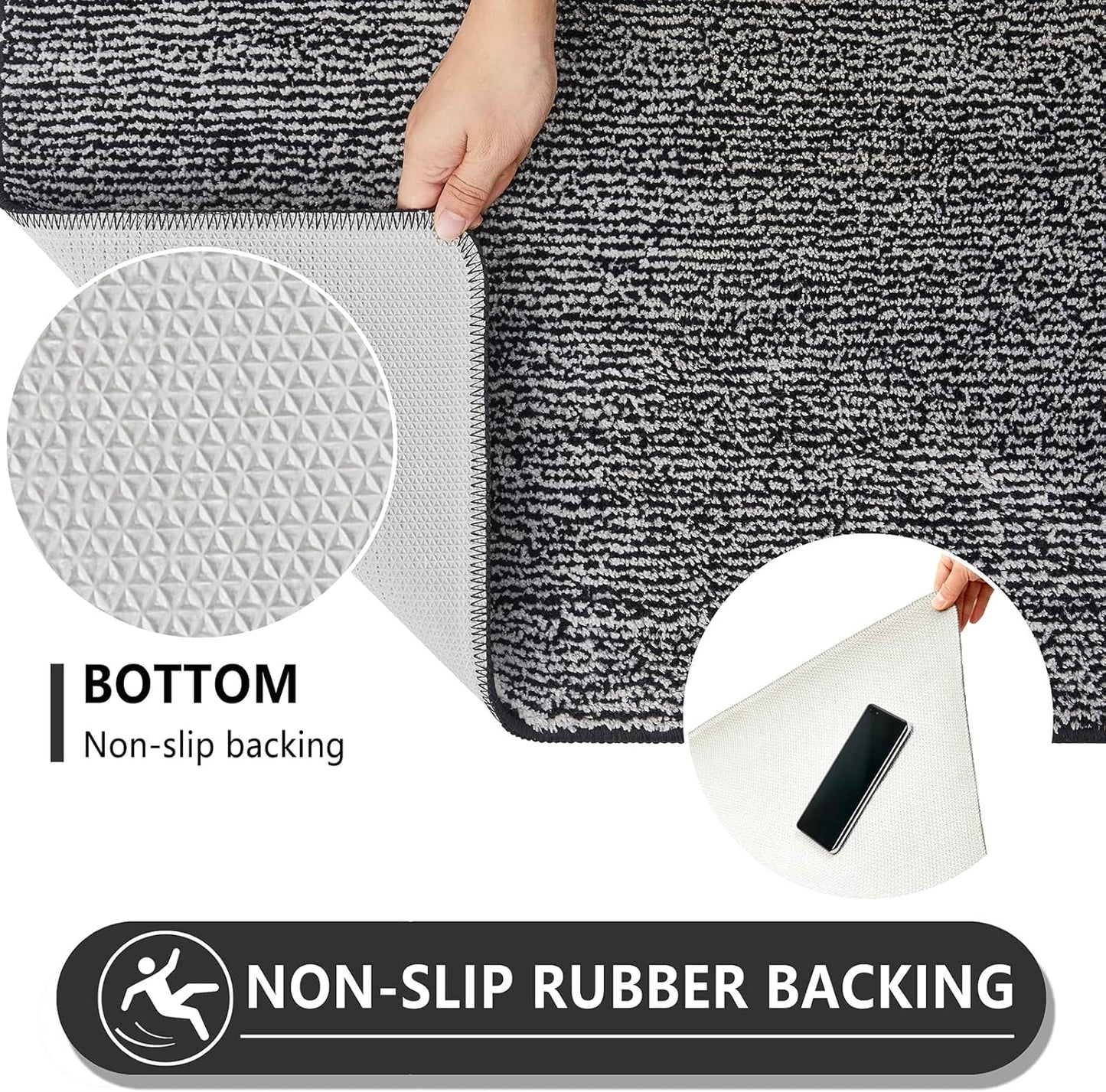 REFETONE Indoor Doormat, Front Door Mat 36"x59" Absorbent Rubber Backing Non Slip Back Door Mats, Washable Low-Profile Inside Floor Mat Door Rugs for Entryway, Resist Dirt Mud Mat for Dogs, Black