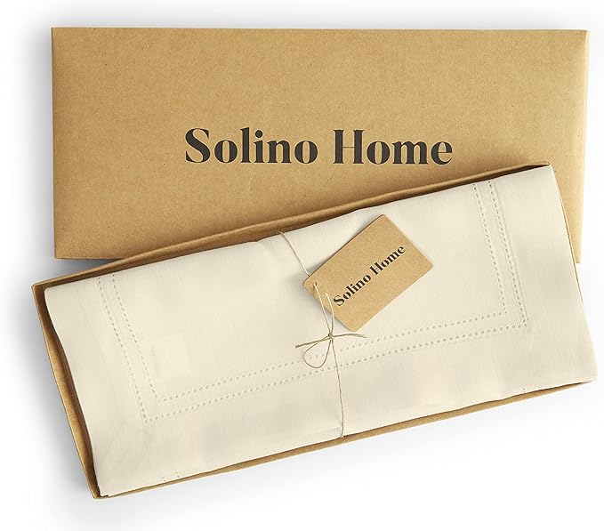 Solino Home Linen Ivory Table Runner 48 Inches - Double Hemstitch, 100% Pure Linen Coffee Table Runner 14 x 48 Inch Ideal for Dresser Tables - Christmas, Holiday, New Year