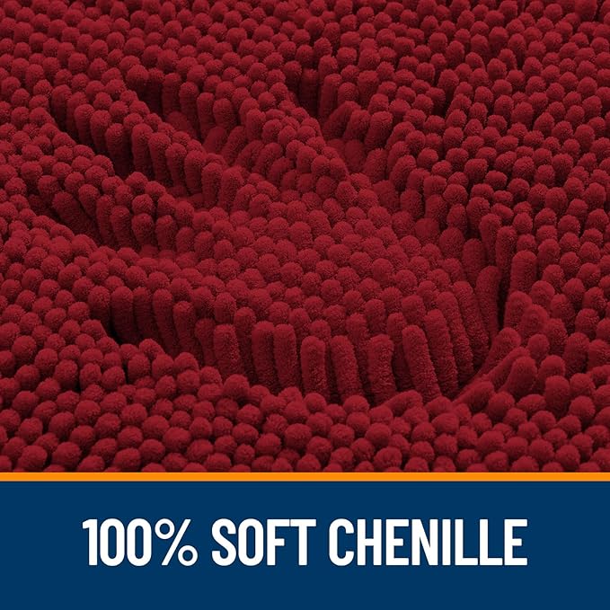 OLANLY Toilet Rugs U-Shaped 24x20, Extra Soft Absorbent Chenille Contour Bathroom Rugs for Toilet, Dry Quickly, Machine Washable, Non-Slip Bath Mat, Red