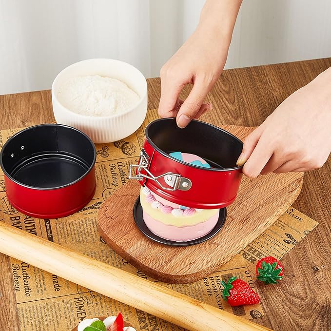 Sunnyray 8 Pcs 4 Inch Springform Pan for Baking Mini Cheesecake Pans with Removable Bottom Nonstick Leakproof Round Cake Mold Spring Form Molds for Mini Cheesecake Pizza and Quiches (Red)