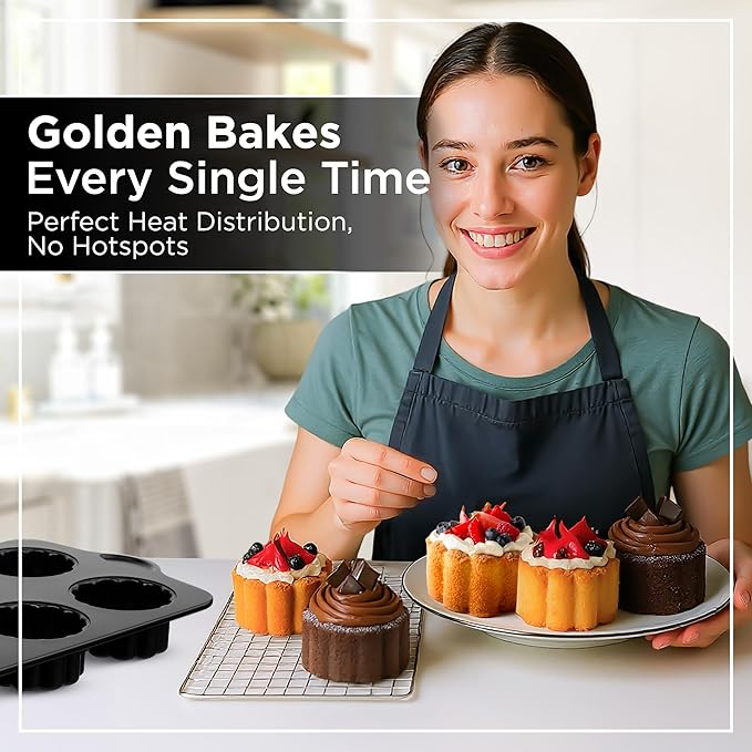 Wrenbury Mini Charlotte Cake Pan 6 Cup - Non Toxic Fluted Molds for Baking - Trifle Cake Mold - Novelty Dessert Tin with Recipe Book - 3.5 inch Non Stick