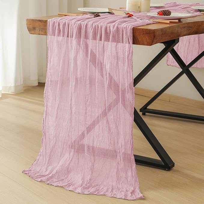 Leetaltree 10 Pack Pink Cheesecloth Table Runner, 35x120 Inch Boho Rustic Cheese Cloth Table Runner, Decorative Table Runners for Bridal Baby Shower Decorations or Wedding Table Decorations
