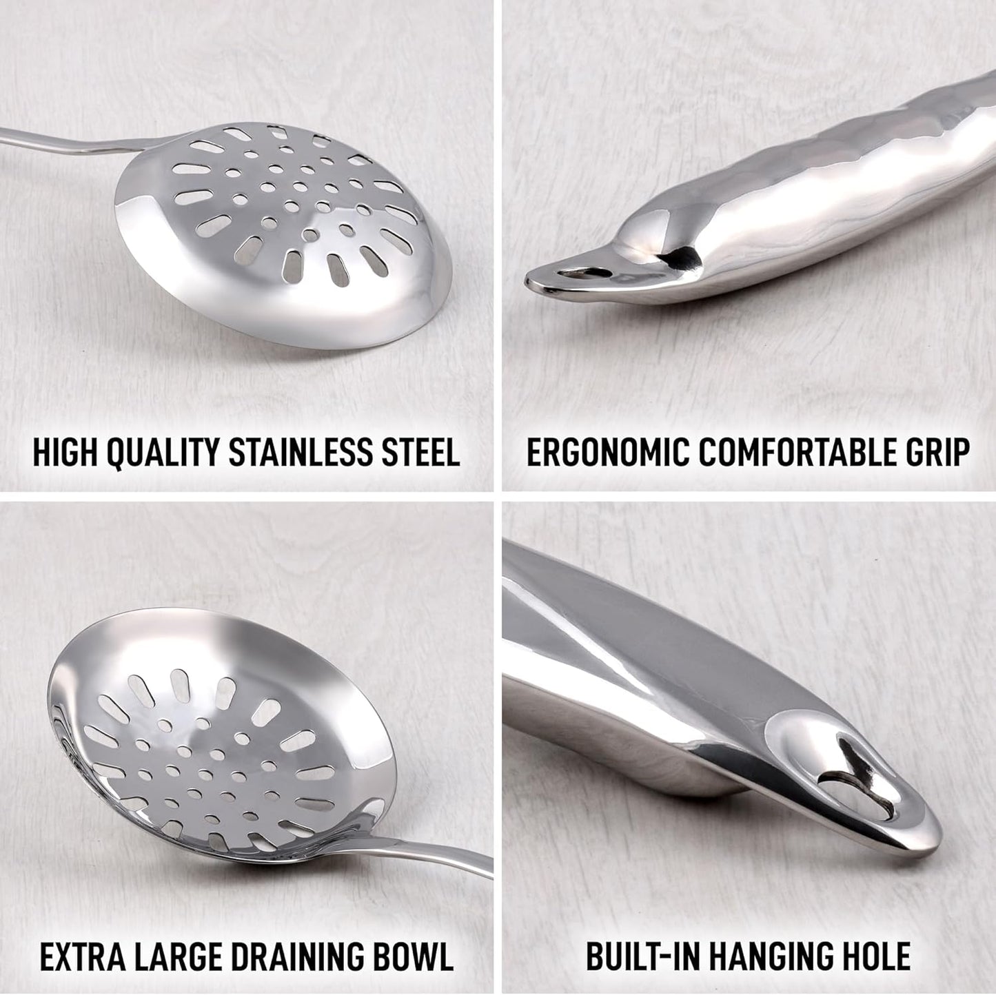 Zulay Kitchen Stainless Steel Slotted Serving Spoon - Large Frying Spoon Skimmer - Durable Utensil with Ergonomic, Easy to Use Handle - Easy to Clean, Perfect for at Home Cooks & Chefs - 14.5”