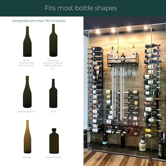 Y-Furniture The Rack Co. - Wall Mounted Wine Rack, Wine Storage (Satin Black Finish) (Steel, 6 Bottles)