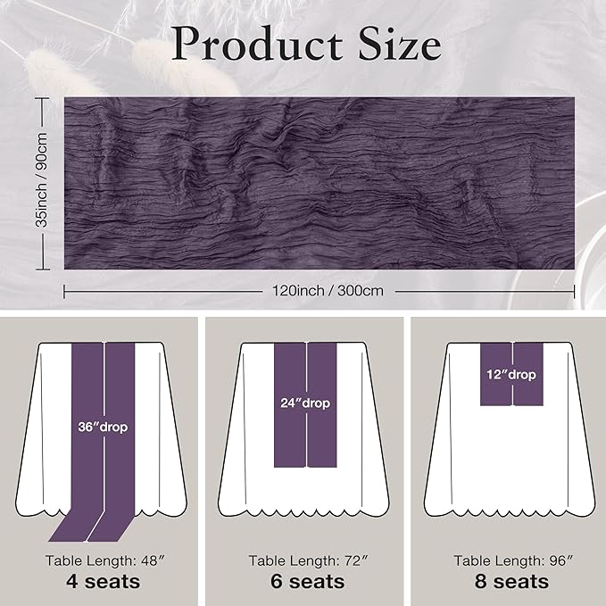 Leetaltree 6 Pack Purple Cheesecloth Table Runner, 35x120 Inch Boho Rustic Cheese Cloth Runner, Decorative Runner for Bridal Baby Shower or Wedding Table Decorations