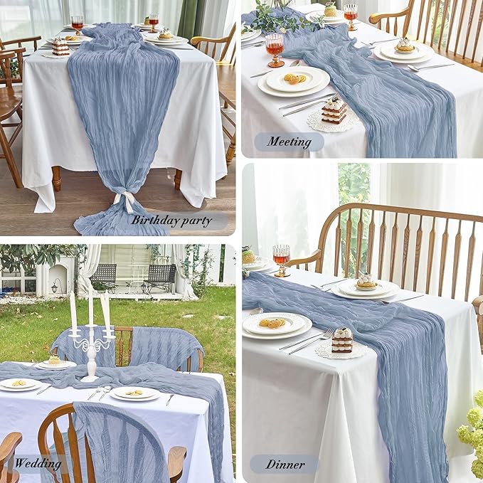 IVAPUPU 1 Pcs Cheesecloth Table Runner - 10ft Dusty Blue Boho Gauze Cheese Cloth Table Runners for Baby Shower Decoration Wedding Party Summer Garden Farmhouse