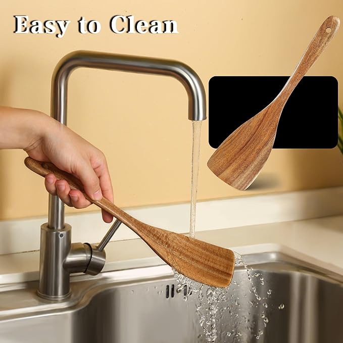 Unokit Cooking Utensils Set for Kitchen - 12 Piece Nonstick Natural Teak Wooden Spoons for Cooking, Comfort Grip Kitchen Utensils Set, Teak Wooden Utensil Set with Holder and Spoon Rest