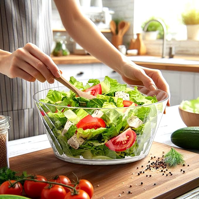 Amazing Abby - Bonita - 130-Ounce Plastic Serving Bowls (Set of 2), 10-Inch Clear Salad Bowl Set, BPA-Free, Shatter-Proof, Dishwasher-Safe, Stackable, Great for Salad, Fruit, Cereal, Snack, and More