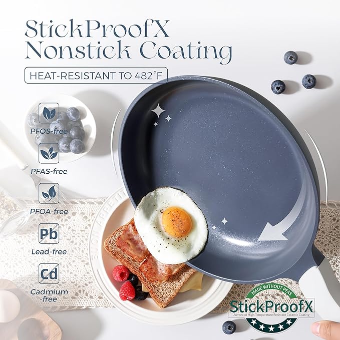 PRICUSIS Ceramic Pots and Pans Set Nonstick, 9Pcs Nontoxic Induction Cookware Set, Dishwasher Safe, Stay Cool Handle, PTFE PFOA & PFAS Free, Gray