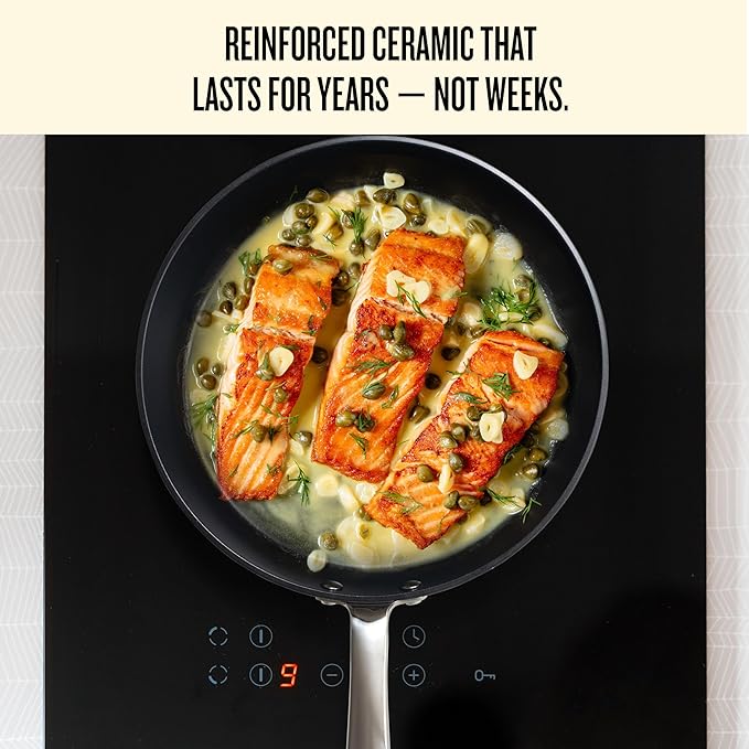 Alva Maestro Nonstick Stainless Steel Frying Pan 9.5″ – Oven‑Safe, Induction & All‑Stove Compatible, Made with No PFAS/PFOA/PTFE, Even‑Heat Tech, Glass Lid Included