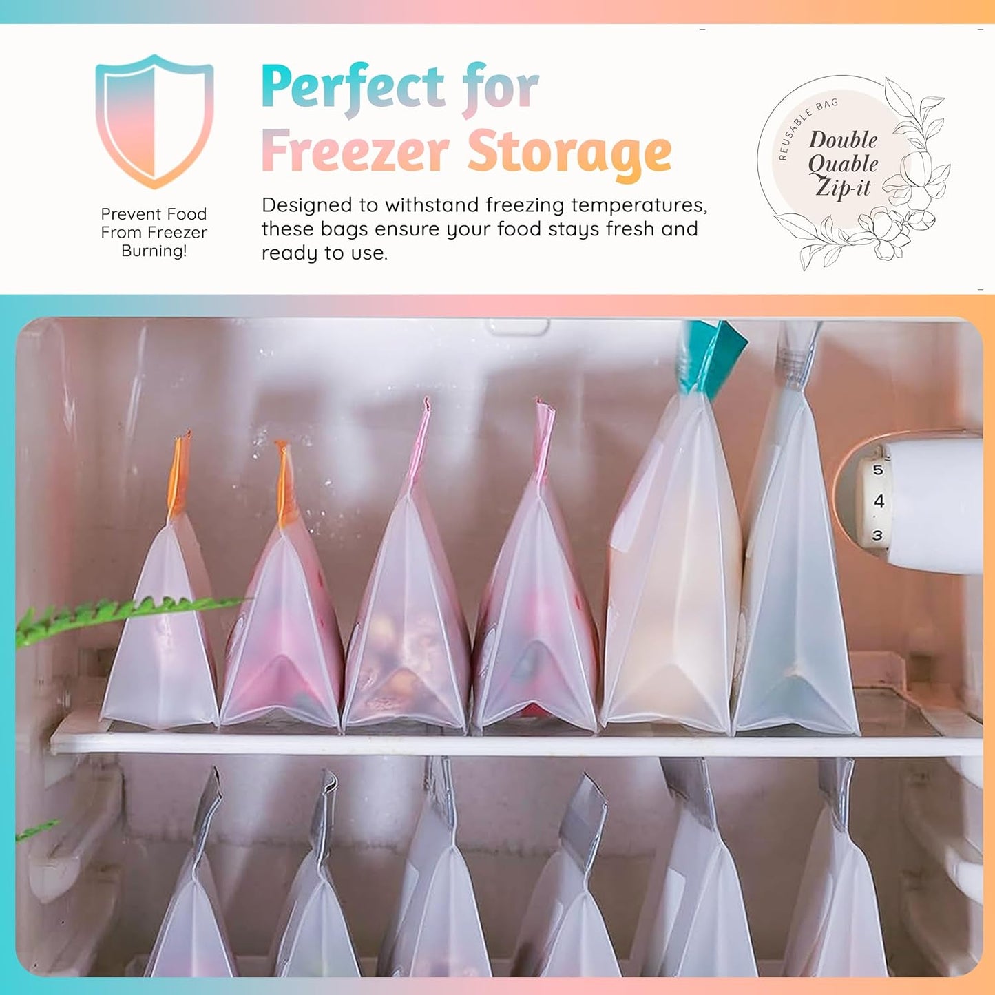 Reusable Silicone Food Storage Bags – 21-Pack Stand-Up, BPA-Free, Freezer, Dishwasher Safe & Eco-Friendly – 4 Gal, 6 L, 7 M, 3 S + Rack – Airtight Leakproof Sandwich, Snack, and Meal Prep Bags (Grey)