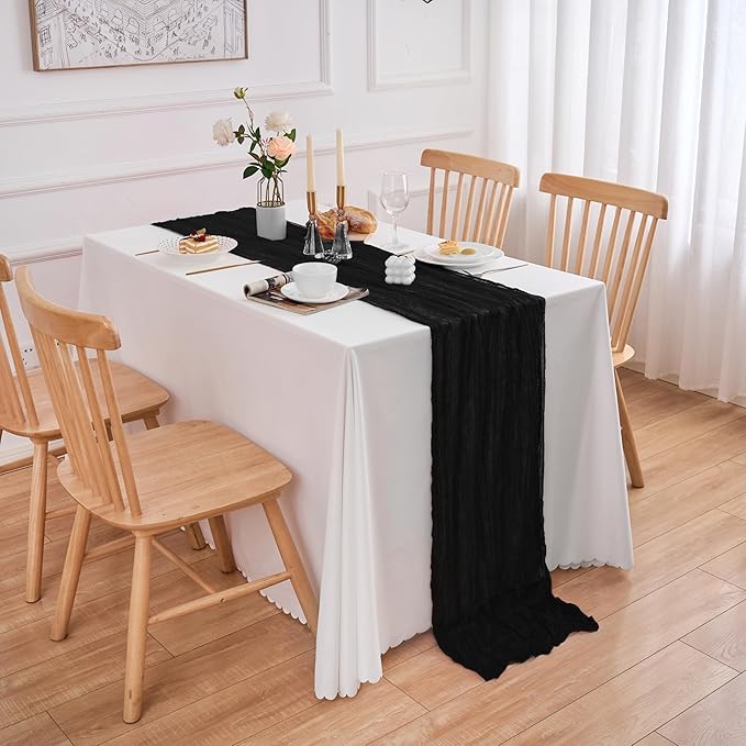 10 Pack 120 Inch Cheesecloth Black Table Runner 10FT Boho Gauze Table Runners Long Cheese Cloth Table Runner Semi Sheer Runners for Wedding Bridal Baby Shower Party