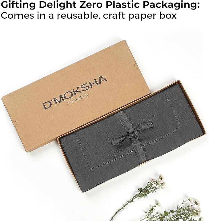 D'Moksha Homes Linen Charcoal Grey Table Runner 132 Inches Long - 100% Pure Linen Extra Long Table Runner 14 x 132 Inch for Winter, Christmas, Holiday, New Year - Classic Hemstitch