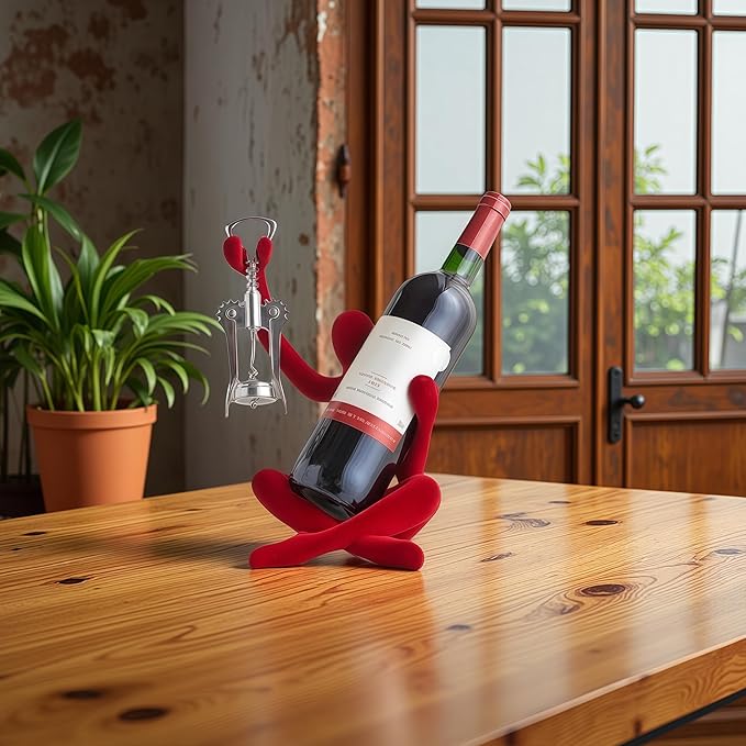 XINXUAN Abstract Wine Bottle Holder Home Decor, Resin Hollow-Out Design Decorative Wine Rack (Flocking - Red)