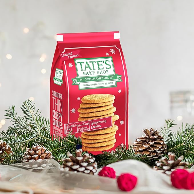 Tate's Bake Shop Holiday Cookies Variety Pack, Chocolate Chip, Toffee, and Gingersnap Cookies, plus Peppermint Bark, 4 Bags