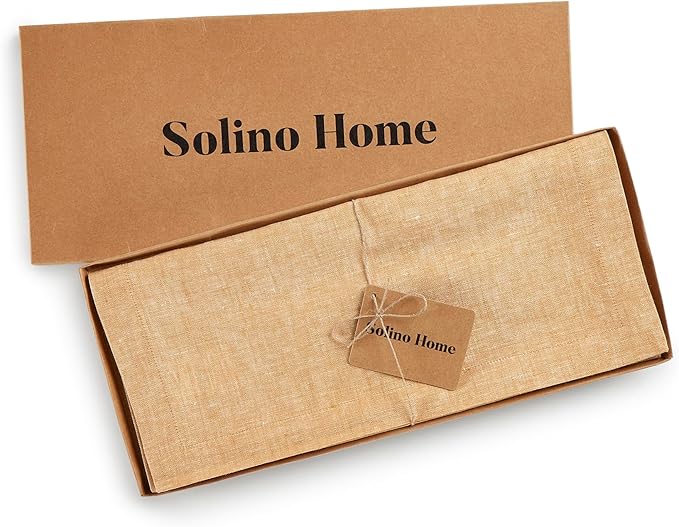 Solino Home Linen Table Runner 156 Inches Long - Athena, 100% Pure Linen Golden Nugget Table Runner 14 x 156 Inch for Dining