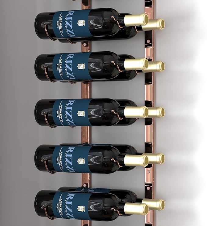 CharaVector Wall Mount Wine Rack (Holds 18 Bottles 1PCS), DIY 1/2 Wall Wine Rack for Wine Bottles, Liquor, Champagne, Rose Gold Metal Wine Bottle Holder for Home and Kitchen Decor