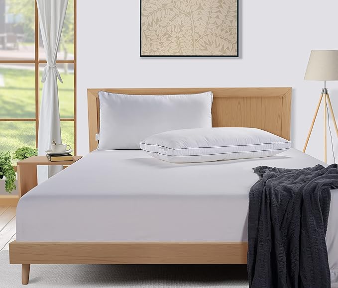 Lane Linen King Size Pillows Set of 2 - Medium Soft Support Gusseted Hotel Quality Bed Pillow, Down Alternative Pillows for Side, Back and Stomach Sleepers, Cool & Breathable For Every Day Use - White