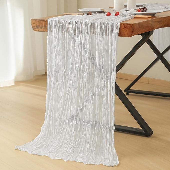 Leetaltree 1 Pack Ivory Cheesecloth Table Runner, 35x120 Inch Boho Rustic Cheese Cloth Table Runner, Decorative Table Runners for Bridal Baby Shower Decorations or Wedding Table Decorations