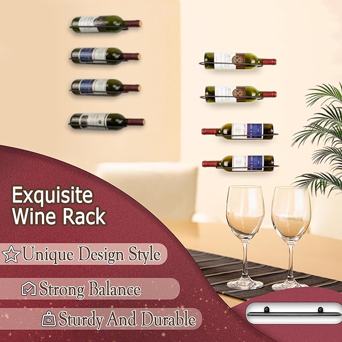 Wall Mounted Wine Rack: Metal Wall Mount Wine Bottle Holder - for Wine Cellar Home Kitchen Bar Decor - 4Pcs