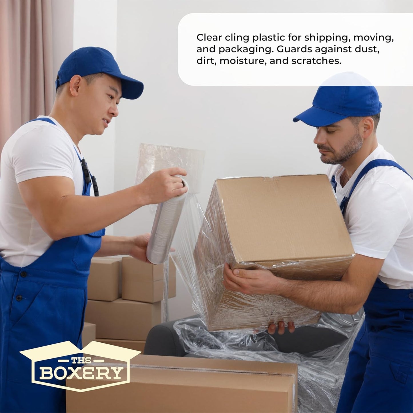 The Boxery- 18''X1500' Per Roll Stretch Wrap-4 Rolls/6000 Feet Total (70 Gauge) - Industrial Grade, Stretch Wrap Film Clear Cling Plastic for Shipping, Moving and Packaging