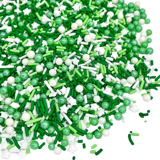 Manvscakes Sprinkles- Edible Cake and Cupcake Sprinkles with Assorted Shapes and Sizes for Parties, Metallic Sprinkle Mix for Cookies, Ice Cream, Cake and Cupcake Decorating, 4 oz (Green and Silver)