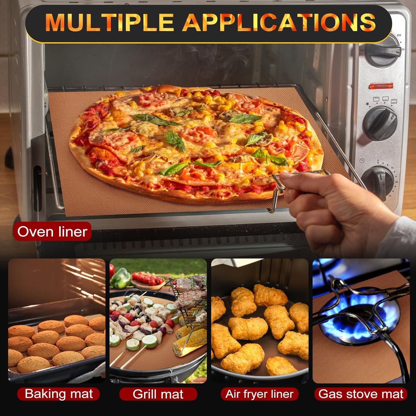 2 Pack Oven Liners for Bottom of Oven, 17"x25" Heavy Duty Non-Stick Oven Liner Mat, Reusable Heat Resistant Grill & Baking Mat, BPA/PFOA Free Roaster Liners, Fits Electric, Gas, Toaster Ovens (Black)